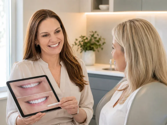 Happy Dental consultation using modern dental visuals